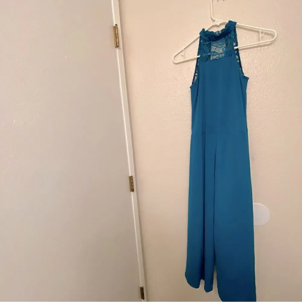 WEISSMAN Dance Costume unitard jumpsuit teal lace Open Hands 12372 adult SA